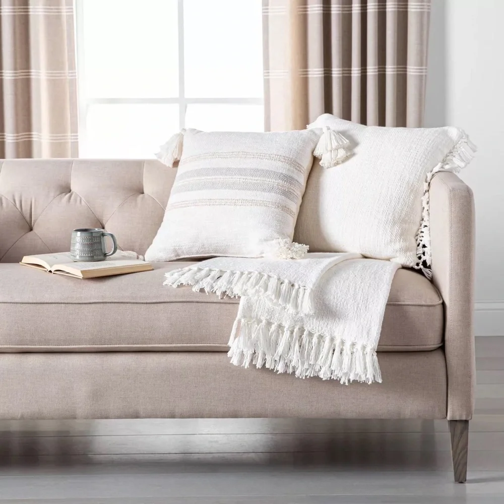 Knotted Fringe Throw Blanket White - Hearth & Hand with Magnolia